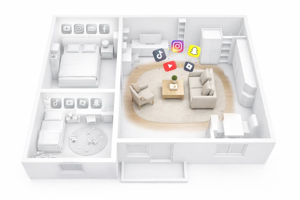 Limmi home view with room-level app blocking